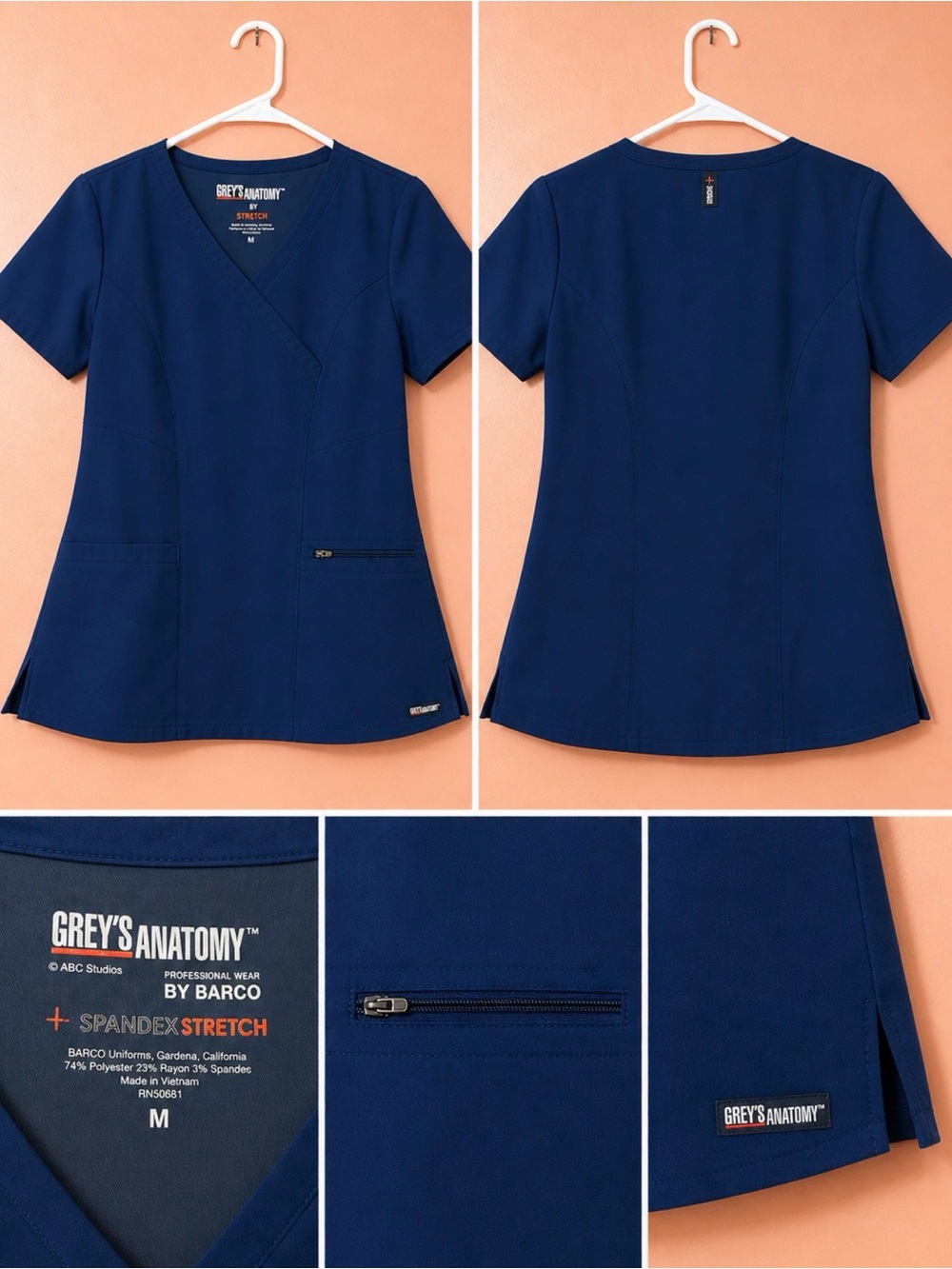 Grey's Anatomy Navy V-Neck Short Sleeve Scrub Top